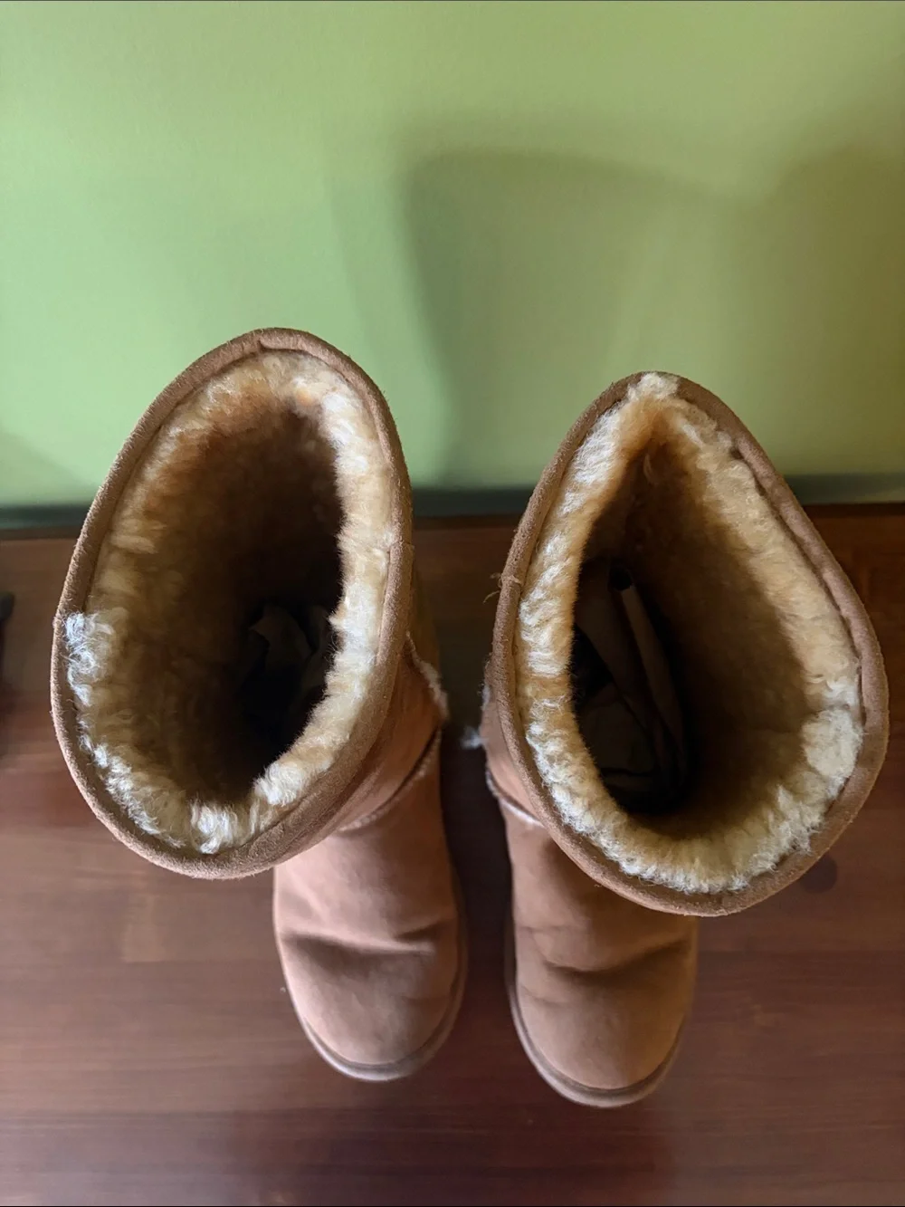 L.L. Bean Tall Shearling-Lined Suede Boots in Chestnut Brown